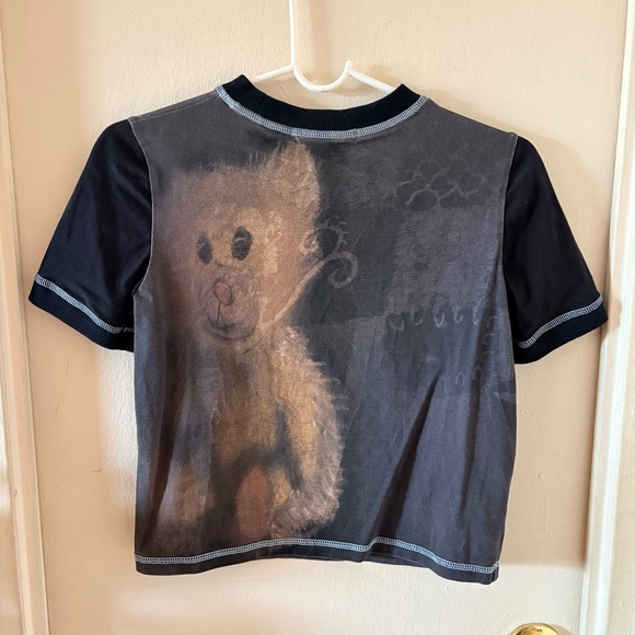 Cfierce Black and Grey Raglan Style Teddy Bear Print T-shirt with Blue Stitching - Picture 2 of 4